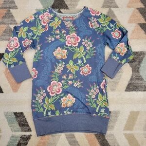 PIP STUDIO blue floral knit tunic top size small